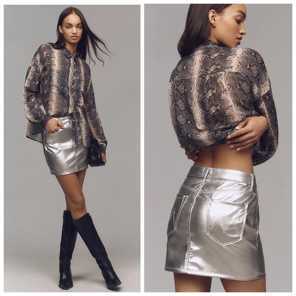 Mother The Vagabond Zip Mini Skirt Faux Leather In Silver Dagger Size 32 - Picture 1 of 13